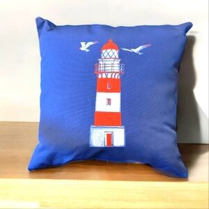 Lighthouse Seagulls Nautical Throw Pillow Sunroom porch 18 x 18" Dorm House Home